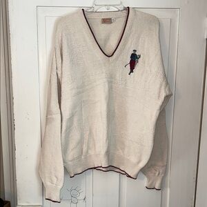 ALFRED NEYs Men's Cream V-Neck Golf Sweater Vintage Golf  Preppy Country Club
